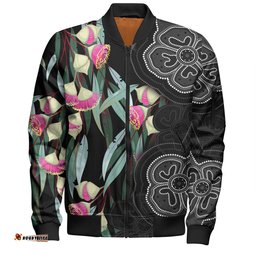 Amazing Aussie Australia Aboriginal Seamless Pattern With Eucalyptus Flower Bomber Jacket