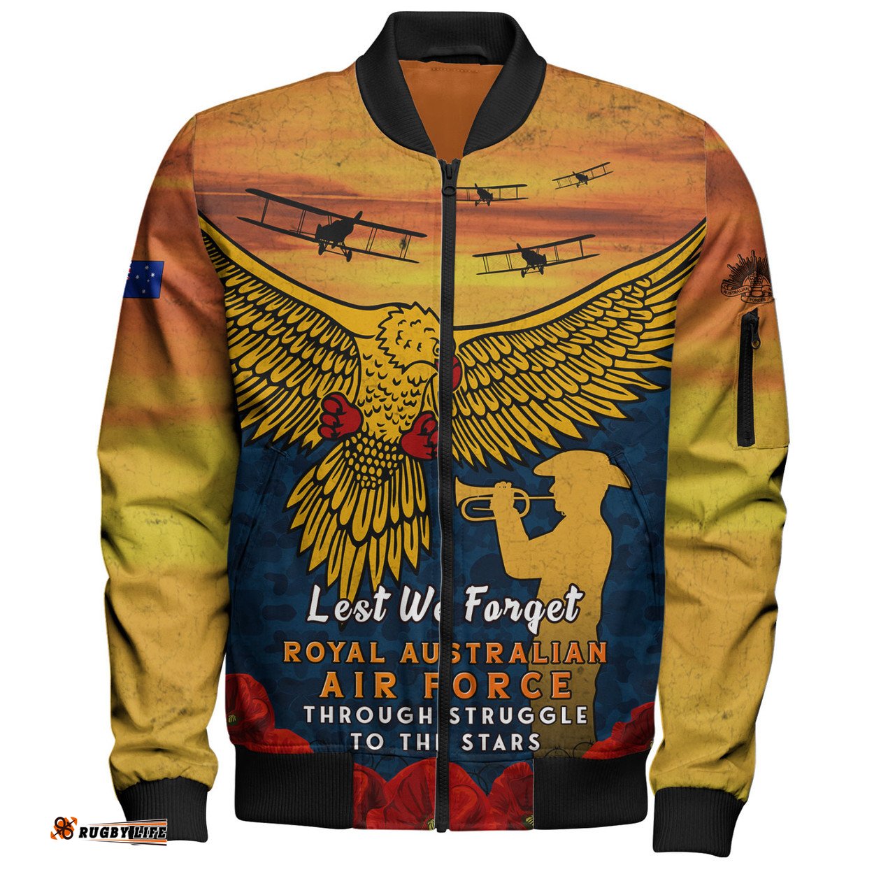 Amazing Aussie Australia Anzac Day Lest We Forget Royal Australian Air Force Bomber Jacket