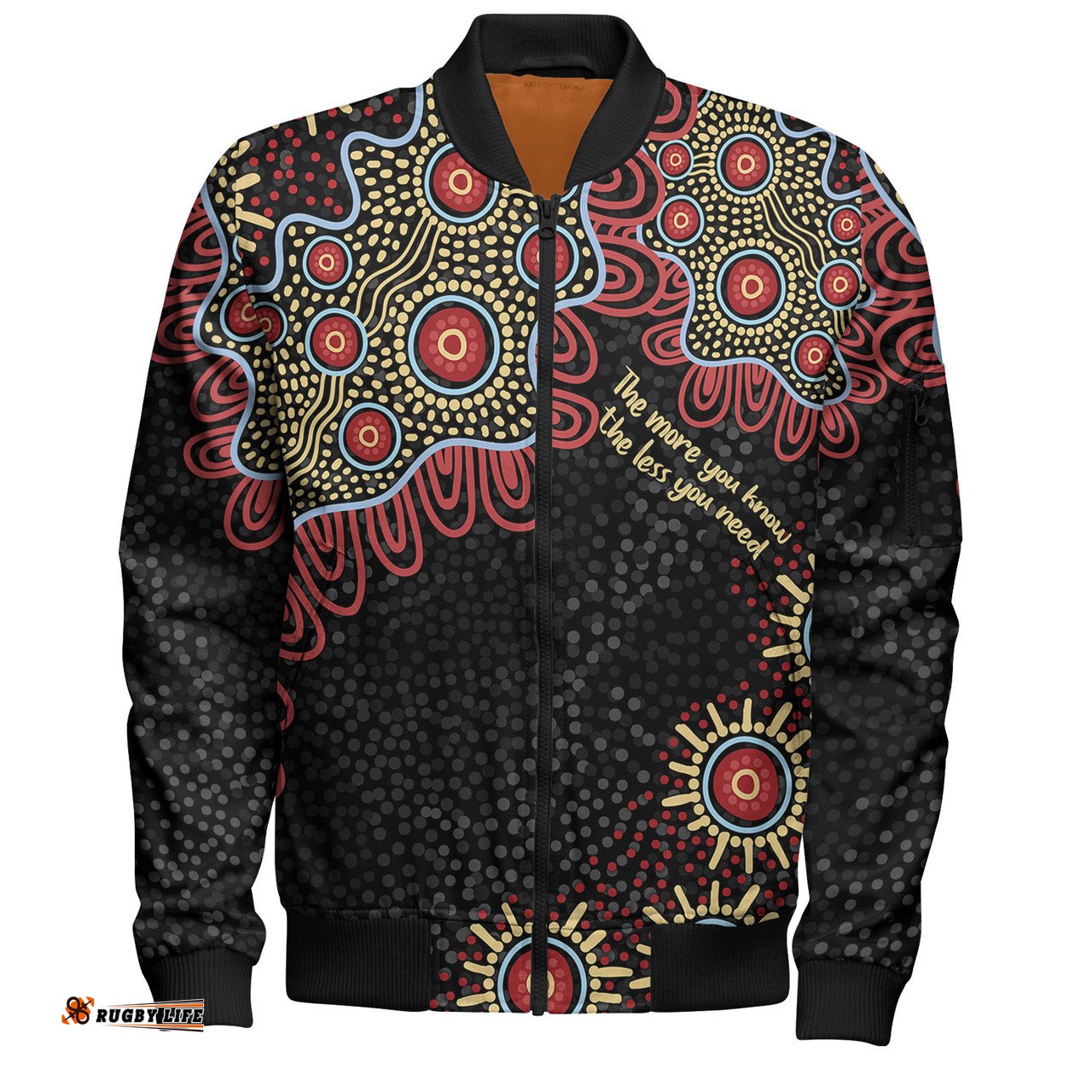 Amazing Aussie Australia Aboriginal The More You Know The Less You Need Red and Gold Patterns Bomber Jacket
