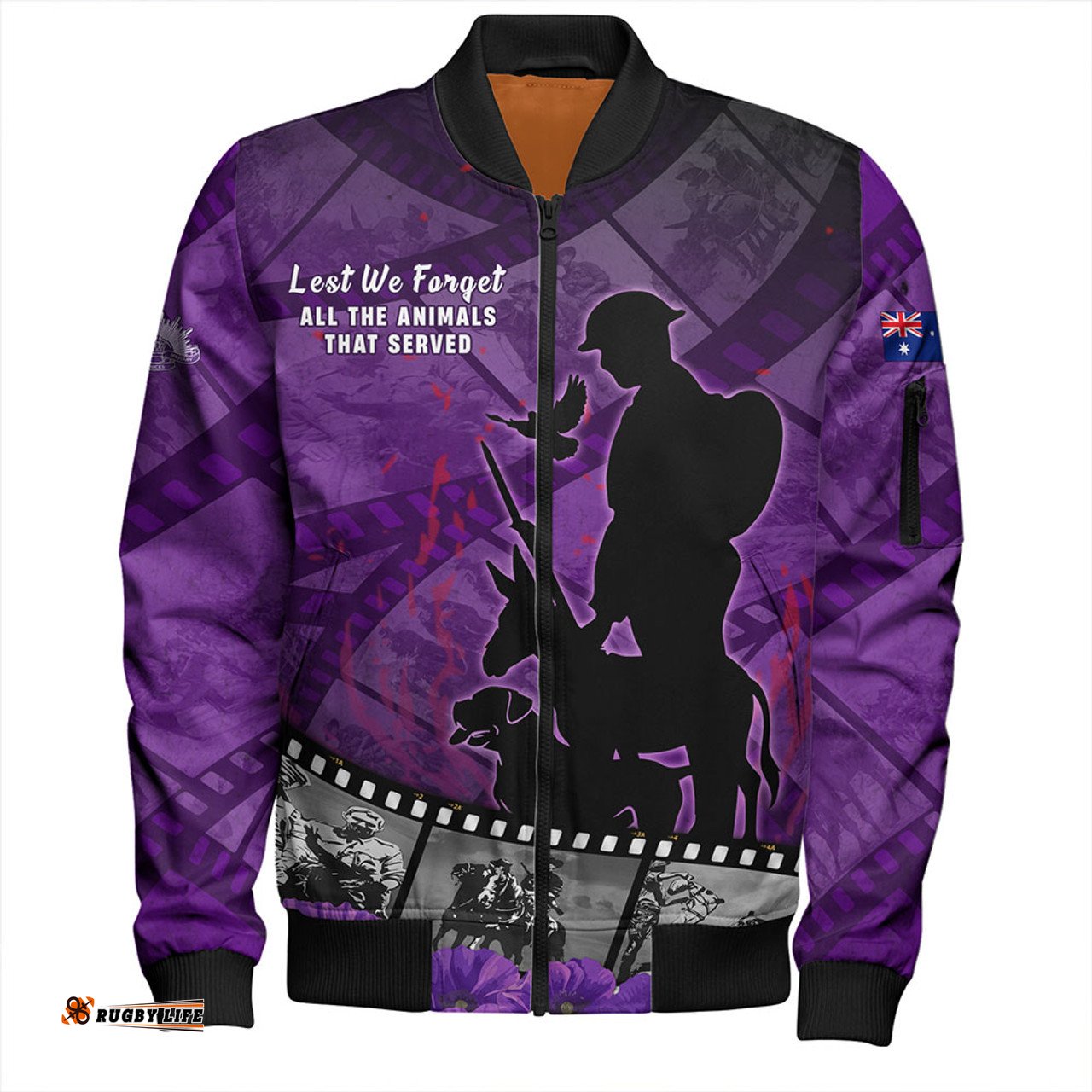 Amazing Aussie Australia Anzac Day Lest We Forget Historical Footage Of Animals Bomber Jacket