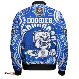 Amazing Aussie Canterbury Bankstown Bulldogs Custom Indigenous Doggies Blue and Whites Aboriginal Inspired Bomber Jacket