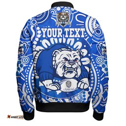 Amazing Aussie Canterbury Bankstown Bulldogs Custom Indigenous Doggies Blue and Whites Aboriginal Inspired Bomber Jacket