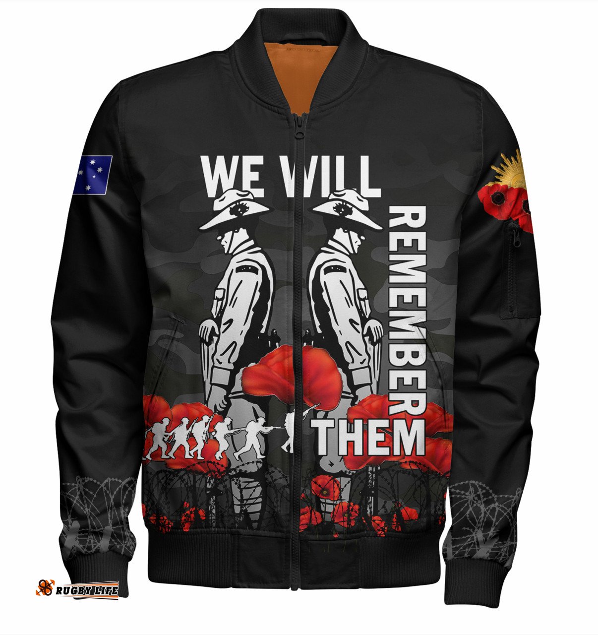 Amazing Aussie Australia Anzac Day Anzac Day Soldier We Will Remember Them Black Bomber Jacket