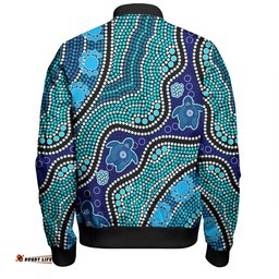 Amazing Aussie Australia Turtles Aboriginal Custom Dreamtime River And Turtles Dot Art Painting Bomber Jacket