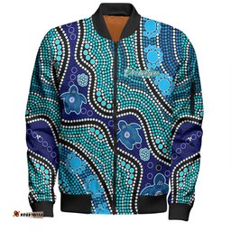 Amazing Aussie Australia Turtles Aboriginal Custom Dreamtime River And Turtles Dot Art Painting Bomber Jacket