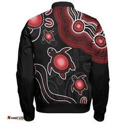 Amazing Aussie Australia Aboriginal Turtle Dreaming Journey Featuring Dot Art Red Bomber Jacket