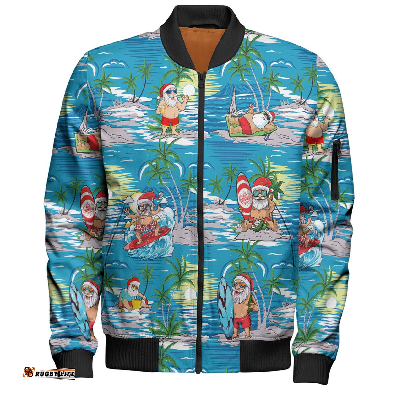 Amazing Aussie Australia Surfing Christmas Tropical Santa Surfing Funny Bomber Jacket