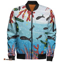 Amazing Aussie Australia Aboriginal Underwater Concept Aboriginal Art With Fish Bomber Jacket