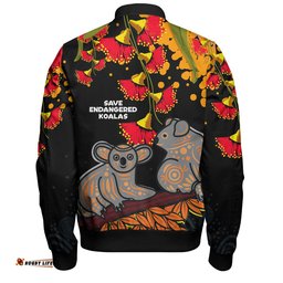 Amazing Aussie Australia Aboriginal Save Endangered Koalas Red Bottle Brush Flower Bomber Jacket