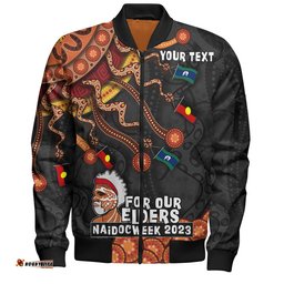 Amazing Aussie Australia Naidoc Week For Our Elders Naidoc Week Snake Aboriginal Painting With Flag Bomber Jacket