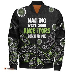 Amazing Aussie Australia Aboriginal Walking with 3000 Ancestors Behind Me Black and Green Patterns Bomber Jacket