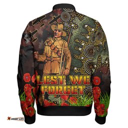 Amazing Aussie Australia Anzac Anzac Soldier with Remembrance Poppy and Indigenous Patterns Bomber Jacket