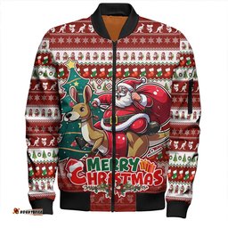 Amazing Aussie Australia Merry Christmas, Santa Claus Riding A Kangaroo Bomber Jacket