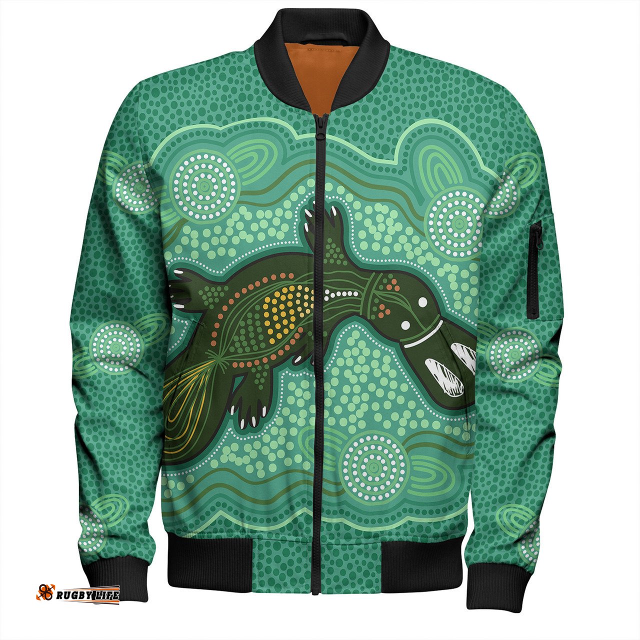 Amazing Aussie Australia Aboriginal Green Platypus Aboriginal Art Inspired Bomber Jacket