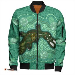 Amazing Aussie Australia Aboriginal Green Platypus Aboriginal Art Inspired Bomber Jacket