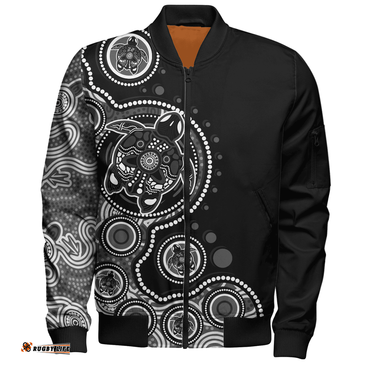 Amazing Aussie Australia Indigenous Turtle Aboriginal Dot Art Black Bomber Jacket