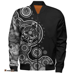 Amazing Aussie Australia Indigenous Turtle Aboriginal Dot Art Black Bomber Jacket