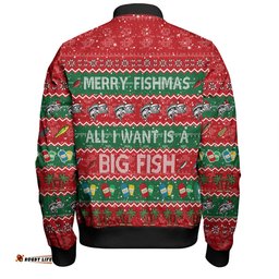 Amazing Aussie Australia Christmas Custom Merry Fishmas All I Want is a Big Fish Bomber Jacket