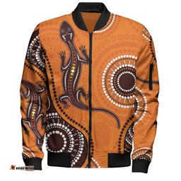 Amazing Aussie Australia Aboriginal Inspired Aboriginal Art With Lizard Bomber Jacket