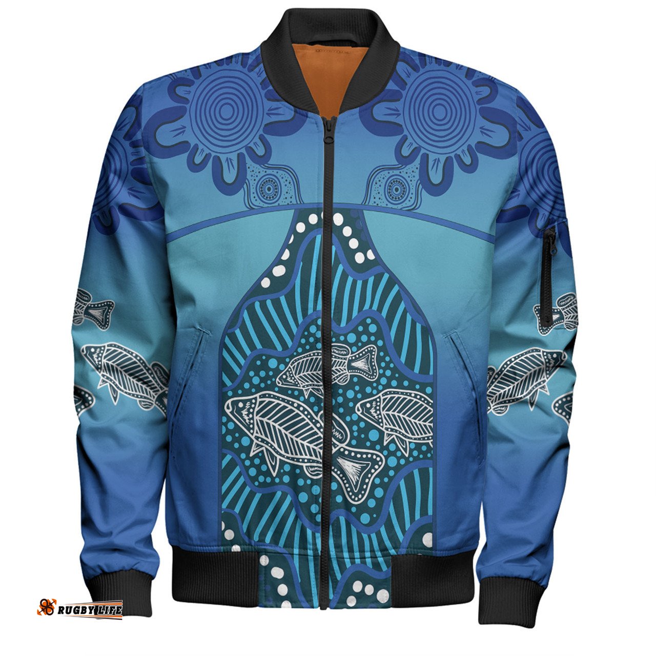Amazing Aussie Australia Aboriginal Custom Blue Aboriginal Dot With Fish Bomber Jacket