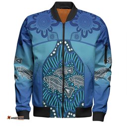 Amazing Aussie Australia Aboriginal Custom Blue Aboriginal Dot With Fish Bomber Jacket