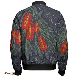 Amazing Aussie Australia Flowers Aboriginal Bottle Brush Medicinal Plant Art Bomber Jacket