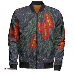 Amazing Aussie Australia Flowers Aboriginal Bottle Brush Medicinal Plant Art Bomber Jacket
