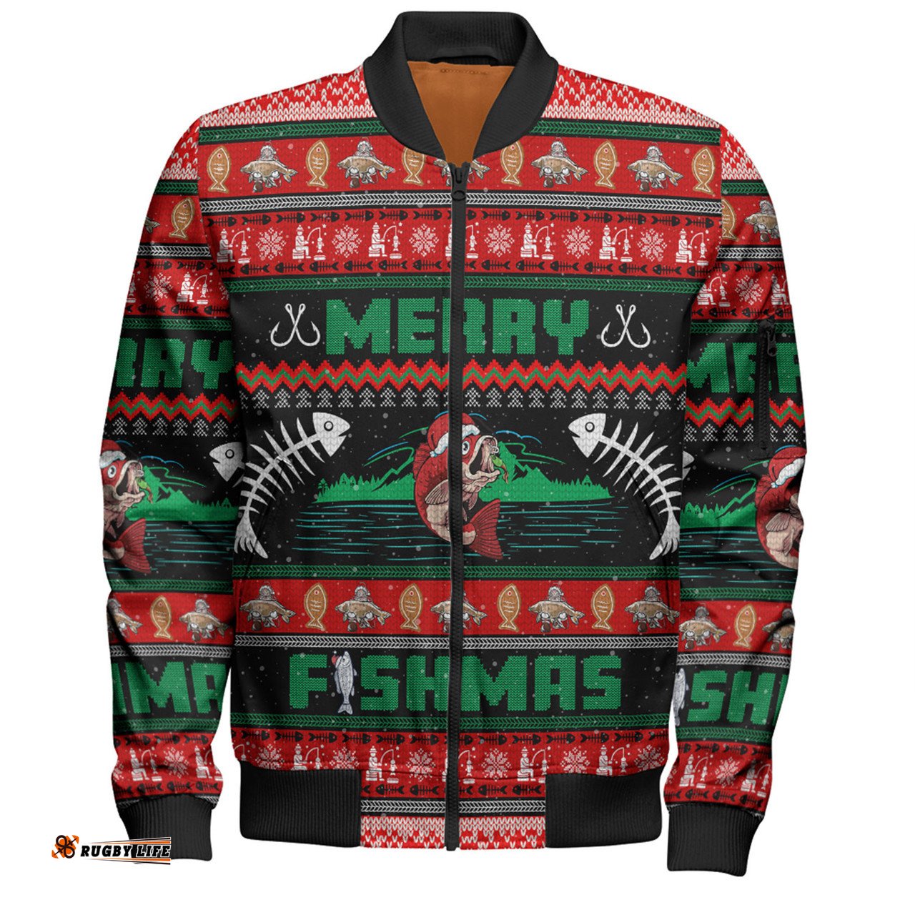 Amazing Aussie Australia Christmas Fishing Custom Merry Ugly Fishmas Bomber Jacket