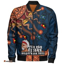 Amazing Aussie Australia Naidoc Week Custom For Our Elders Naidoc Week Snake Aboriginal Painting With Flag (Blue) Bomber Jacket