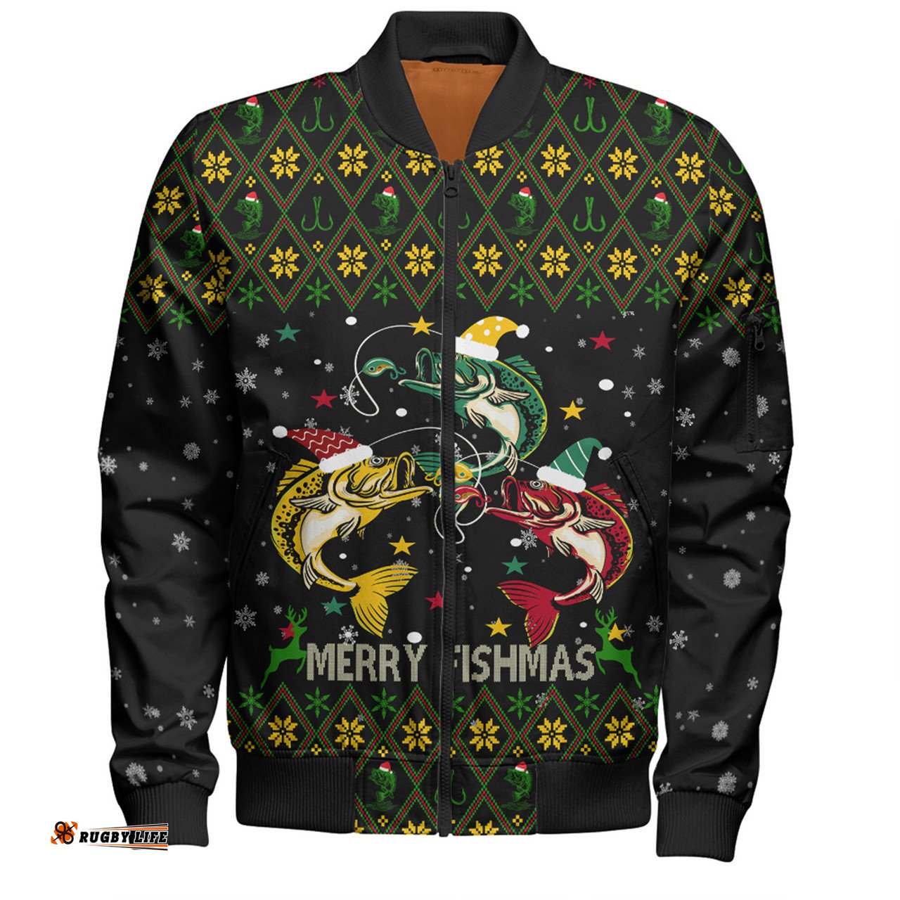 Amazing Aussie Australia Christmas Fishing Custom Merry Fishmas Fishing Ugly Christmas Bomber Jacket