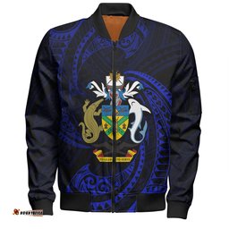 Amazing Aussie Australia South Sea Islanders Solomon Islands Blue Tribal Wave Pattern Bomber Jacket