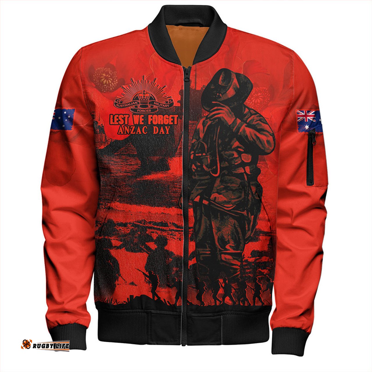 Amazing Aussie Australia Red Legacy Honoring ANZAC Heroes Bomber Jacket