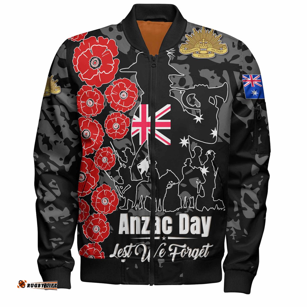 Amazing Aussie Australia Anzac Custom Lest We Forget Black Style Bomber Jacket