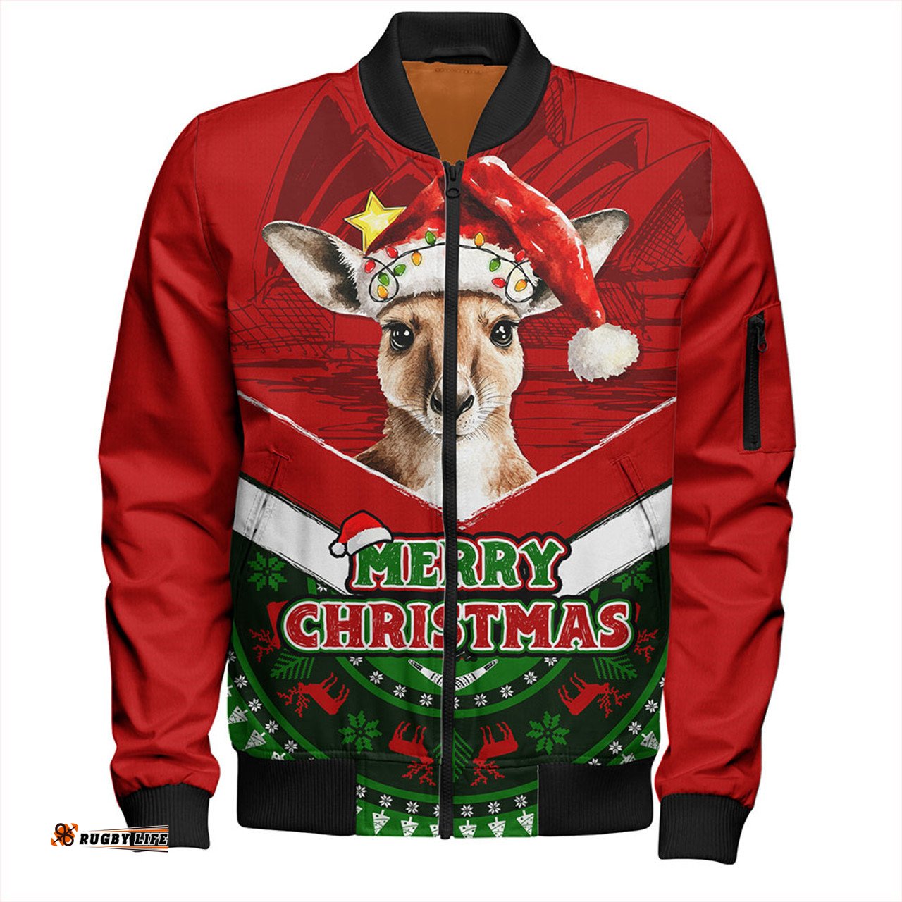 Amazing Aussie Australia Holiday Kangaroo Merry Christmas Bomber Jacket