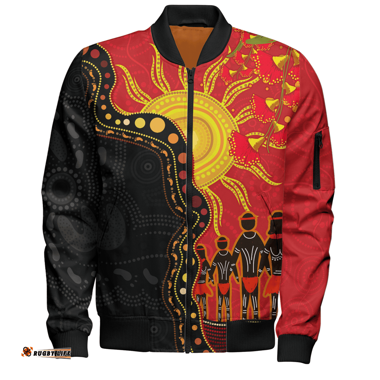Amazing Aussie Australia Indigenous Dot Painting Inspired By The Aboriginal Flag Bomber Jacket