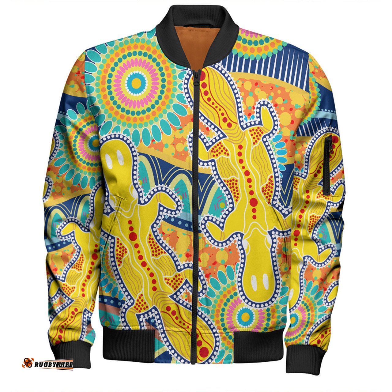 Amazing Aussie Australia Platypus Aboriginal Yellow Platypus With Aboriginal Art Dot Painting Patterns Inspired Bomber Jacket