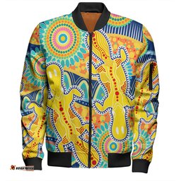 Amazing Aussie Australia Platypus Aboriginal Yellow Platypus With Aboriginal Art Dot Painting Patterns Inspired Bomber Jacket