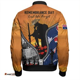 Amazing Aussie Australia Lest We Forget Honoring Our Heroes On Remembrance Day Bomber Jacket