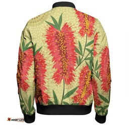 Amazing Aussie Australia Flowers Aboriginal Aboriginal Painting Red Bottle Brush Tree Bomber Jacket