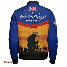 Amazing Aussie Australia Anzac Day Lest We Forget Honoring The Anzac Spirit Bomber Jacket