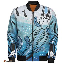 Amazing Aussie Australia Crocodile Aboriginal Dot Artwork With Crocodile Bomber Jacket