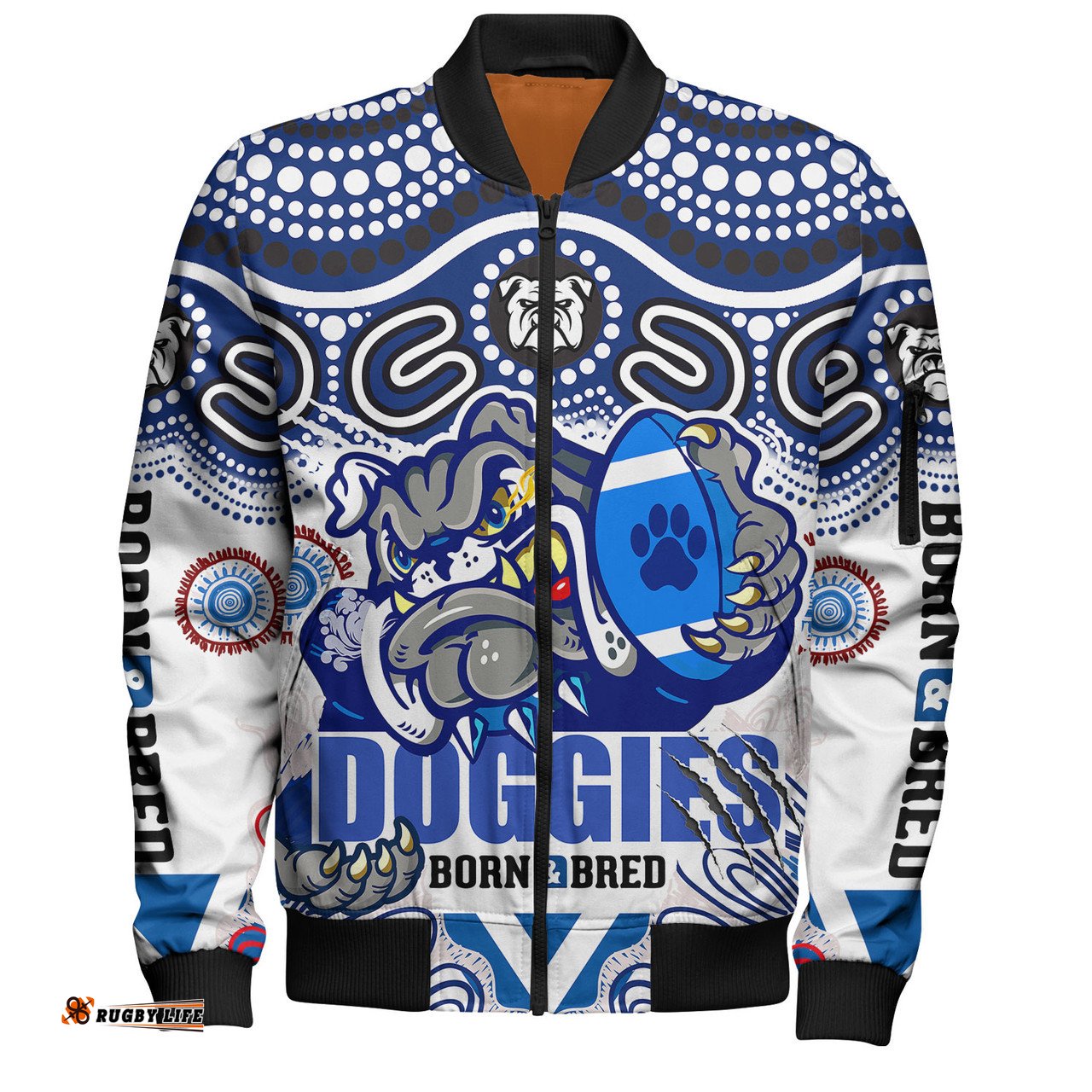 Amazing Aussie Canterbury Bankstown Bulldogs Custom Indigenous Doggies "Born & Bred" Bomber Jacket