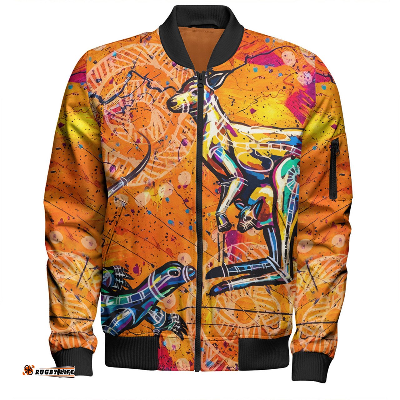 Amazing Aussie Australia Kangaroo Aboriginal Australia Kangaroo And Goanna Bomber Jacket