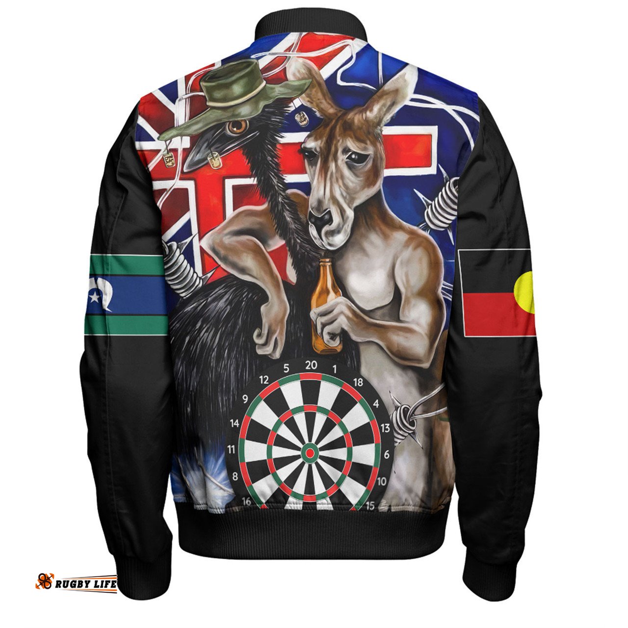 Amazing Aussie Australia Sport Darts Custom Dart Board And Australia Flag Patterns With Kangaroo Drinking Art Bomber Jacket