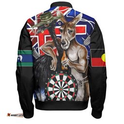 Amazing Aussie Australia Sport Darts Custom Dart Board And Australia Flag Patterns With Kangaroo Drinking Art Bomber Jacket