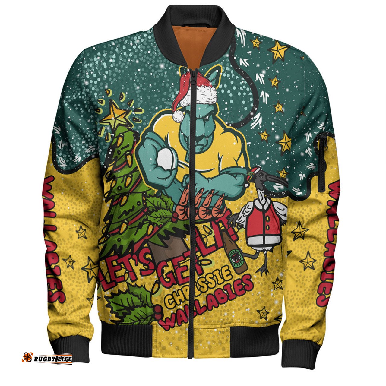 Amazing Aussie Australia Wallabies Christmas Custom Let's Get Lit Chrisse Pressie Bomber Jacket