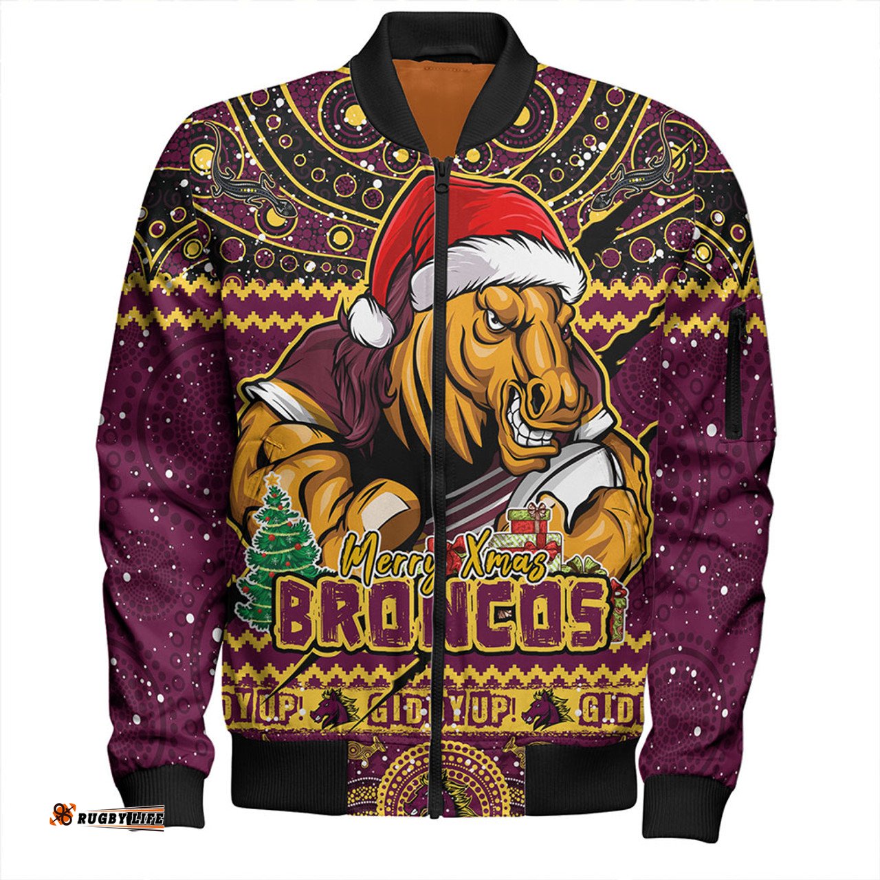 Amazing Aussie Brisbane Broncos Aboriginal Xmas Special Ugly Christmas Style Bomber Jacket
