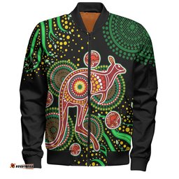 Amazing Aussie Australia Kangaroo Aboriginal Custom Aboriginal Plant With Kangaroo Colorful Art Bomber Jacket