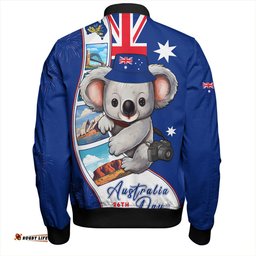 Amazing Aussie Australia Happy Australia Day Koala With Pictures Of Famous Places Bomber Jacket