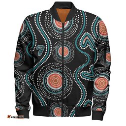 Amazing Aussie Australia Dot Painting Inspired Aboriginal Aboriginal Green Dot Patterns Art Painting Bomber Jacket